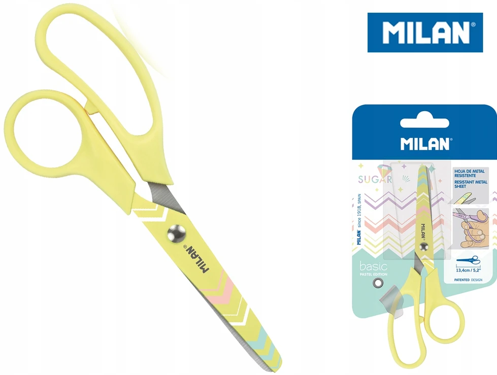 Žirklės su raštais Milan, geltonos, 13.4 cm