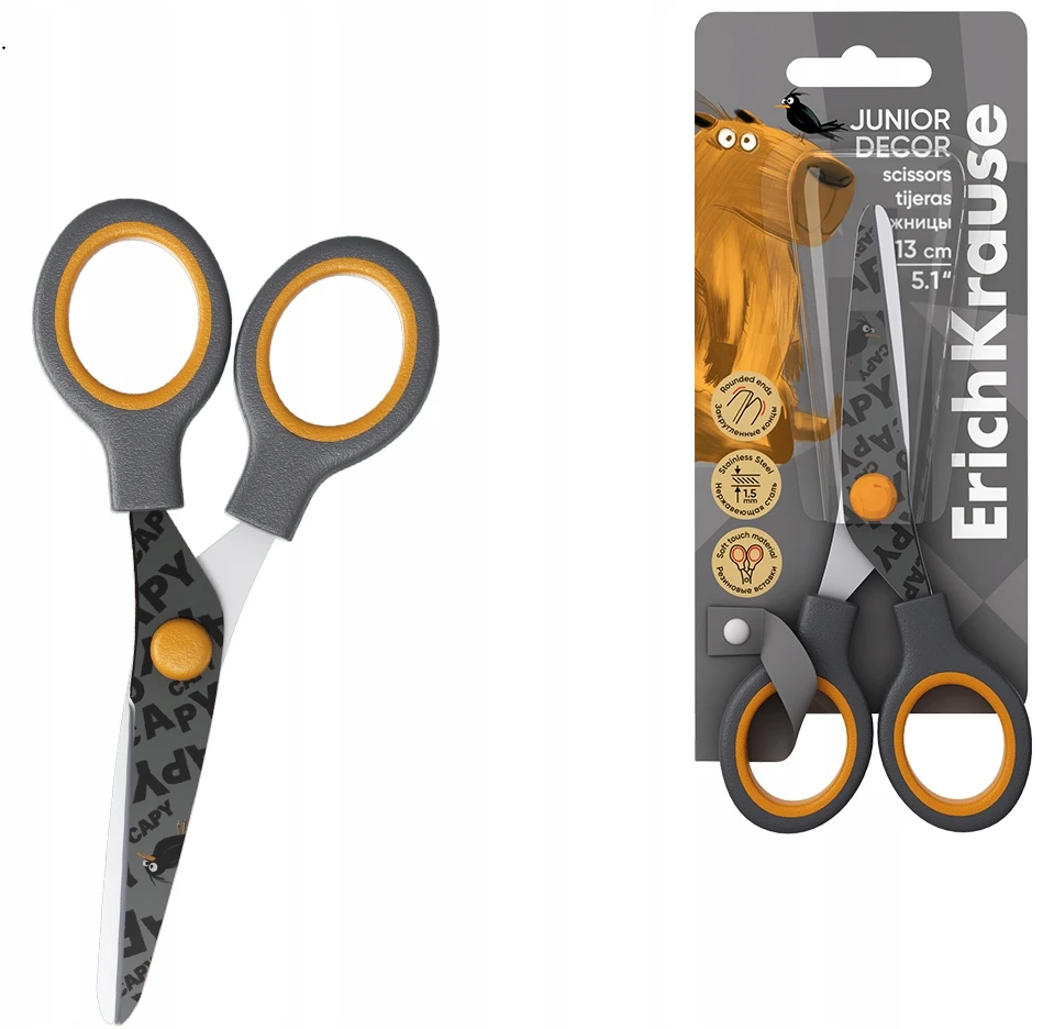 Žirklės vaikiškos ErichKrause Junior Decor Happy Capy 13 cm blisteryje