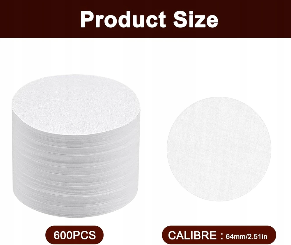 Ziyao 600 VNT APVALUS POPIERINIS FILTRAS, Baltas 64mm, AUKŠTOS KOKYBĖS ESPRESO KAVA