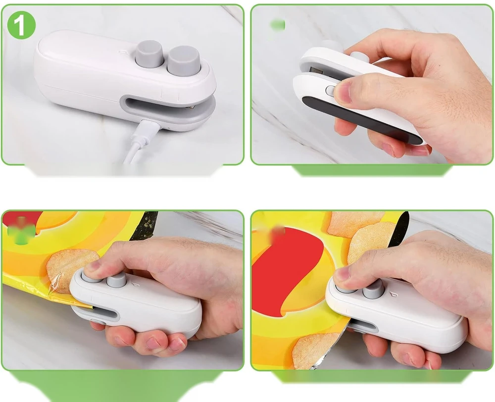Ziyao MINI 2IN1 NEŠIOJAMASIS Plėvelės sandariklis, Baltas SU USB PEILIU