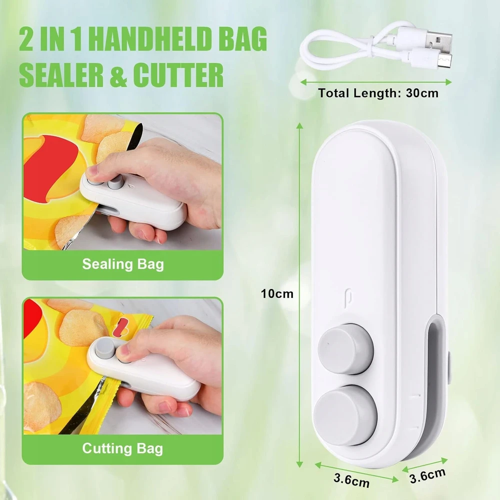 Ziyao MINI 2IN1 NEŠIOJAMASIS Plėvelės sandariklis, Baltas SU USB PEILIU