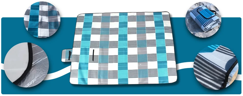 Zlaro Neperšlampamas languotas pikniko pledas 200x200 cm, sulankstomas į krepšį