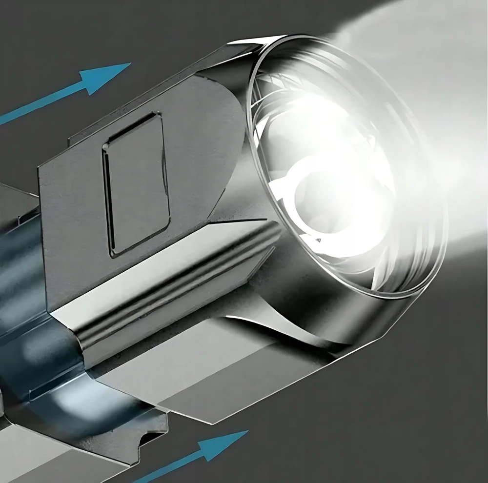 ZOOM LED išgyvenimo taktinis žibintuvėlis, stipri įkraunama baterija ir laidas