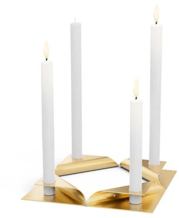 Žvakių laikiklių rinkinys HOFATS SQUARE CANDLE Auksinis, 4 vnt.