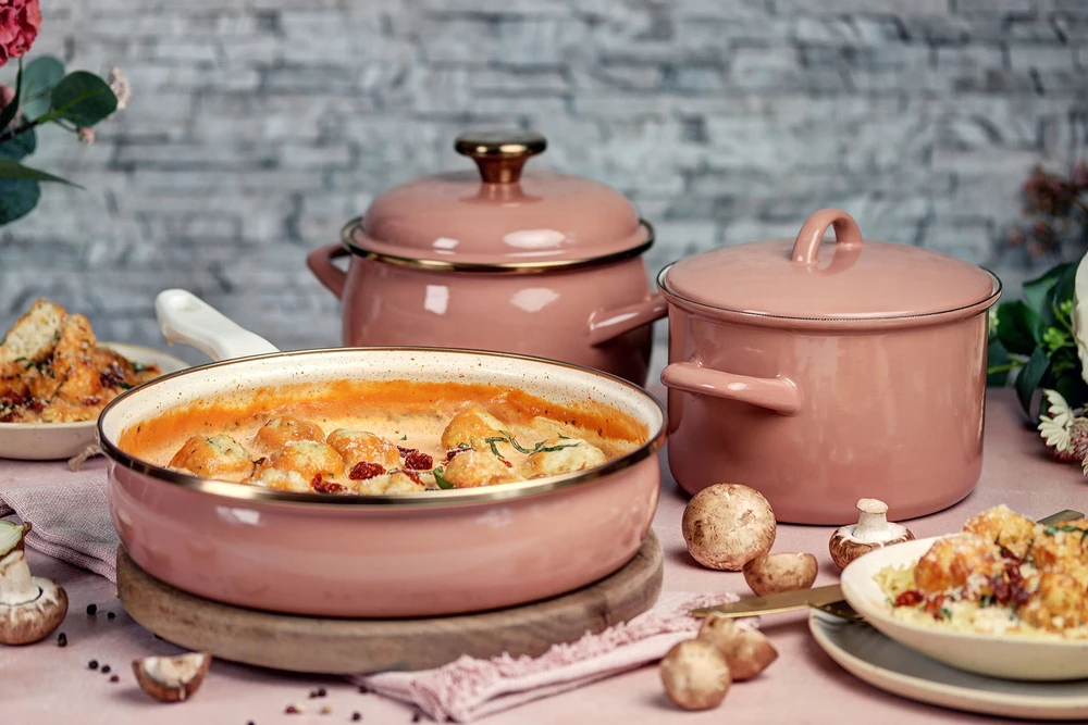 Zwieger Emaliuotas puodas su dangteliu Žemas 24cm 4,75L Metalac Mocha Mousse