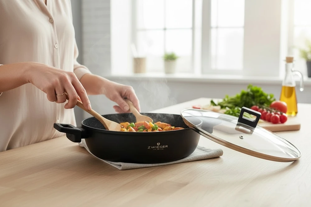 ZWIEGER FORTE PUODAS 3,8 L SU DANGIU 28 CM Juodas INDUKCINIS ALUMINIUMAS
