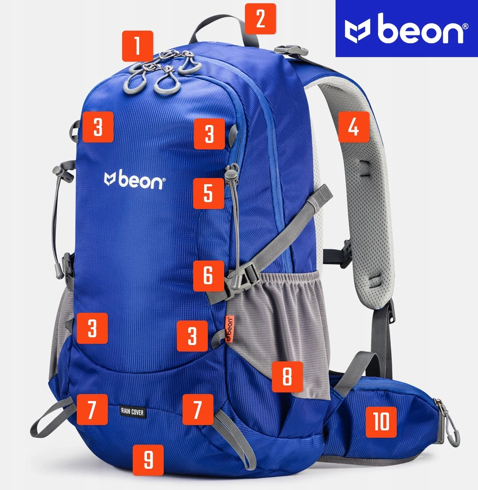 Žygių kuprinė Beon XB540, 30 l, mėlyna, su apsauga nuo lietaus