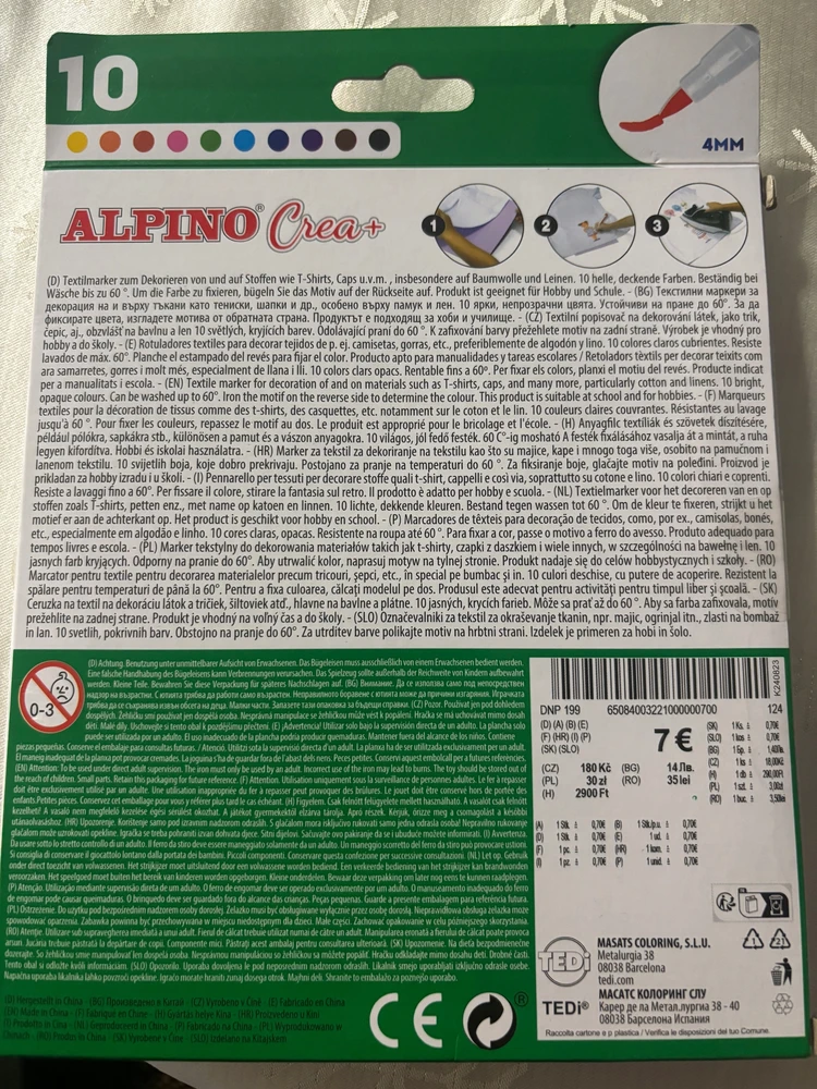 Žymekliai drabužiams, audiniams Alpino Markers, 10 spalvų