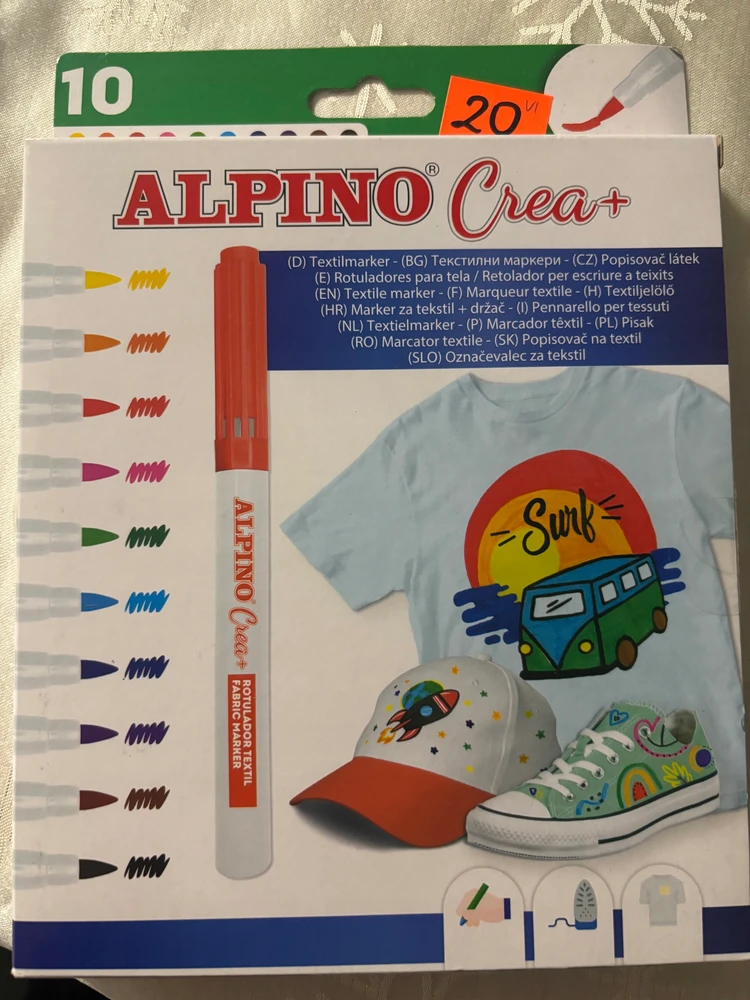 Žymekliai drabužiams, audiniams Alpino Markers, 10 spalvų
