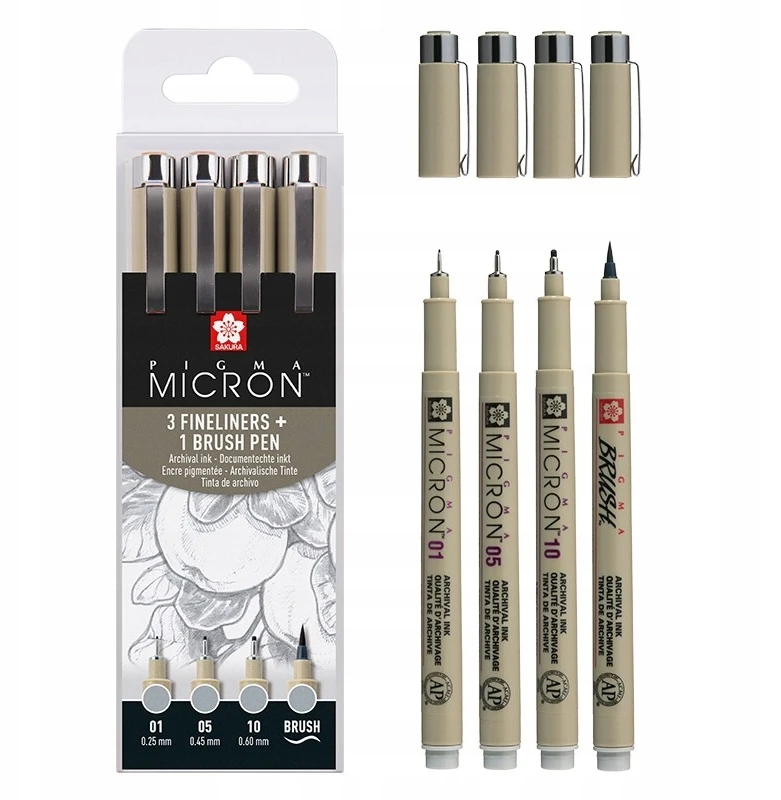 Žymekliai - Piešimas - Eskizas - Pigma Micron 05 - Sakura - Šaltai pilka - 4 dydžiai