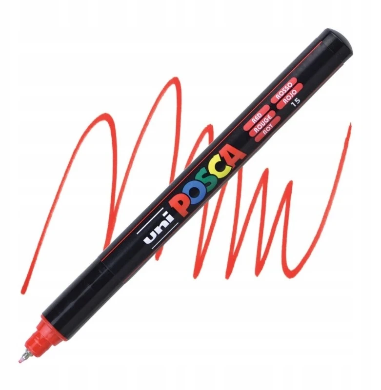 Žymeklis UNI Posca PC-1MR, adatiniu galu, 0.7 mm, raudonas