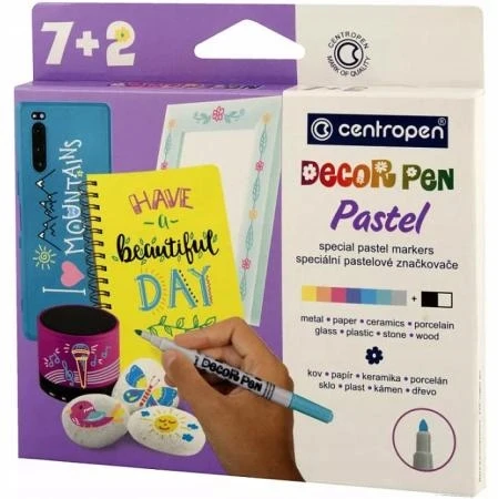 Žymeklių rinkinys Decor Pen Pastel Centropen 2738, 7+2 spalvų