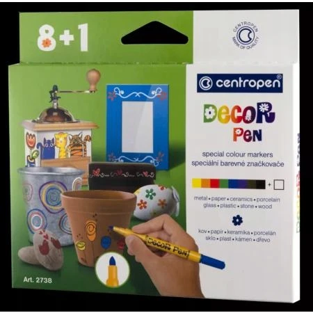 Žymeklių rinkinys dekoratyviniams darbams Decor Pen Centropen 2738 8+1 spalvų
