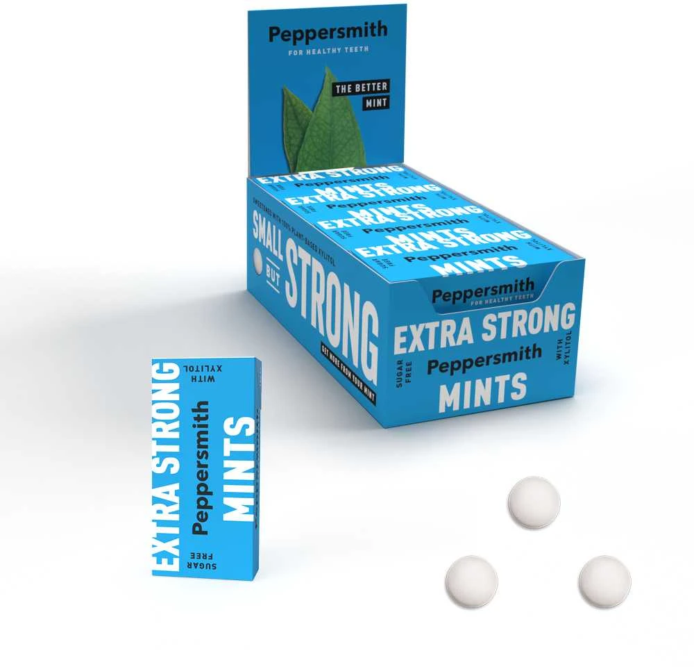 Peppersmith Extra Strong saldainiai su ksilitoliu ir eukalipto skoniu, 25 vnt.