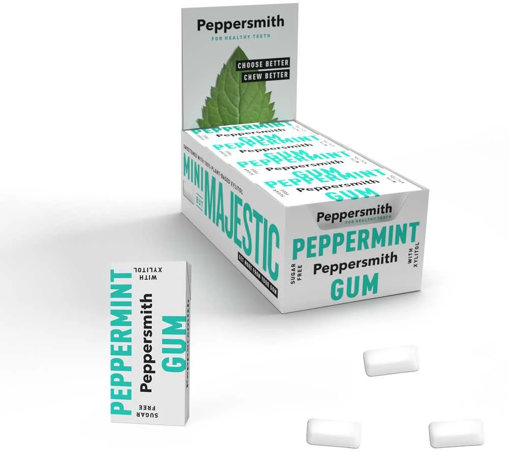 Peppersmith kramtomoji guma su ksilitoliu ir pipirmėtės skoniu, 10 vnt. (10 vnt. x 12)
