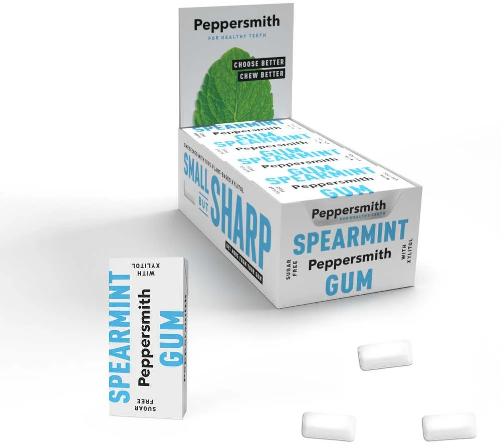 Peppersmith Spearmint kramtoma guma su ksilitoliu, mėtos skonio, 15 g (10 vnt. x 12)
