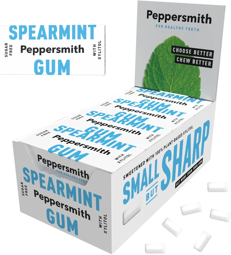 Peppersmith Spearmint kramtoma guma su ksilitoliu, mėtos skonio, 15 g (10 vnt. x 12)