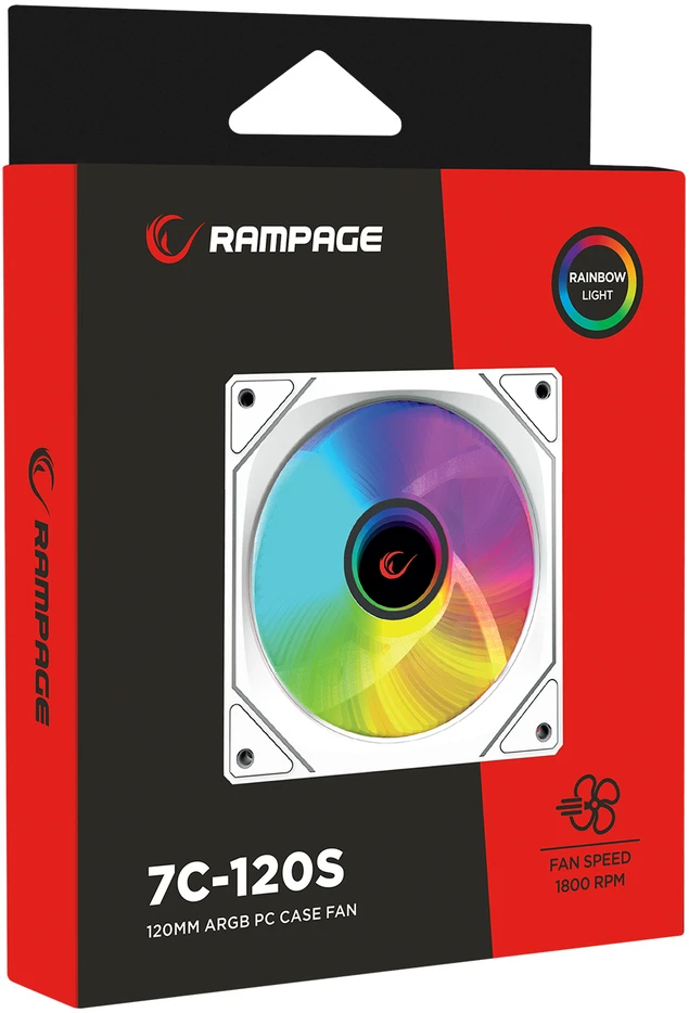 Rampage korpuso ventiliatorius 120MM 1800RPM begalinės kilpos ARGB baltas PWM