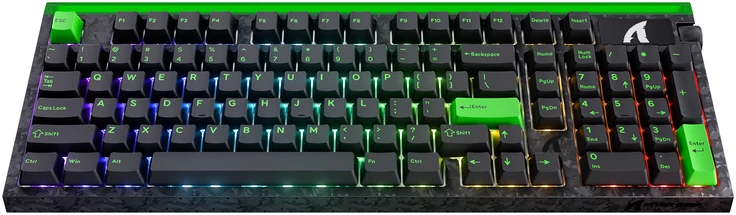 ATTACK SHARK R98 HE Carbon Fiber Neon Žalias laidinė klaviatūra su Rapid Trigger ir Magnetic Switch jungikliais, C01 Ultra RGB Coiled Cable laidu