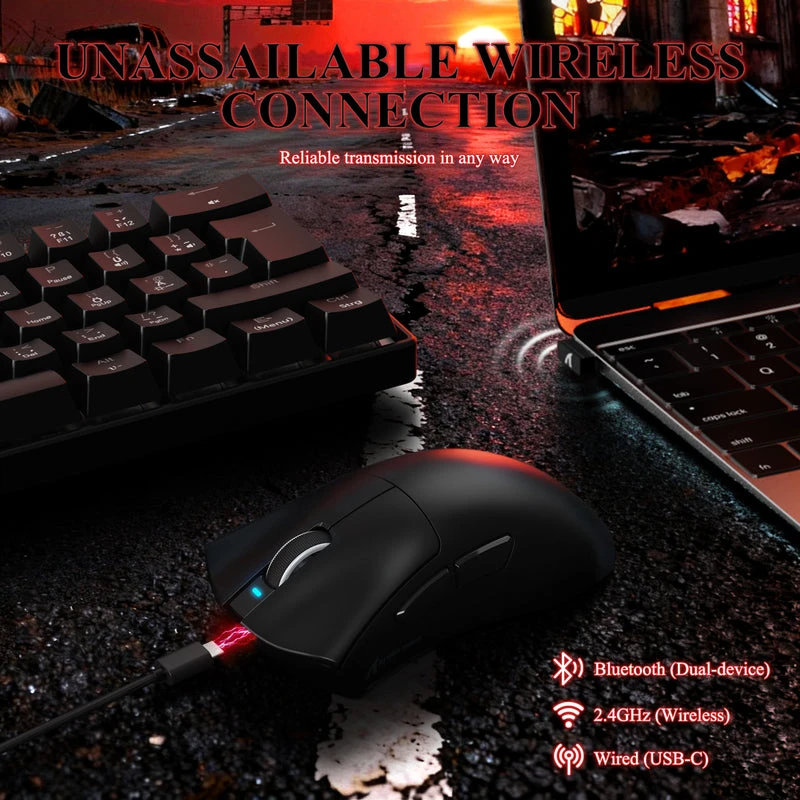 ATTACK SHARK V3 PRO Juodas itin lengva belaidė žaidimų pelė, 3 režimų, su įkrovimo stotele