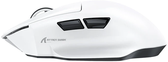 ATTACK SHARK V6 Baltas itin lengva belaidė žaidimų pelė, 3 režimų, su įkrovimo stotele