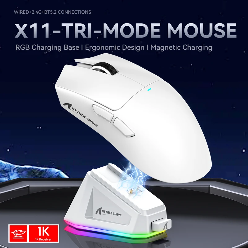 ATTACK SHARK X11 Wireless Belaidė Žaidimų Pelė | Juodas