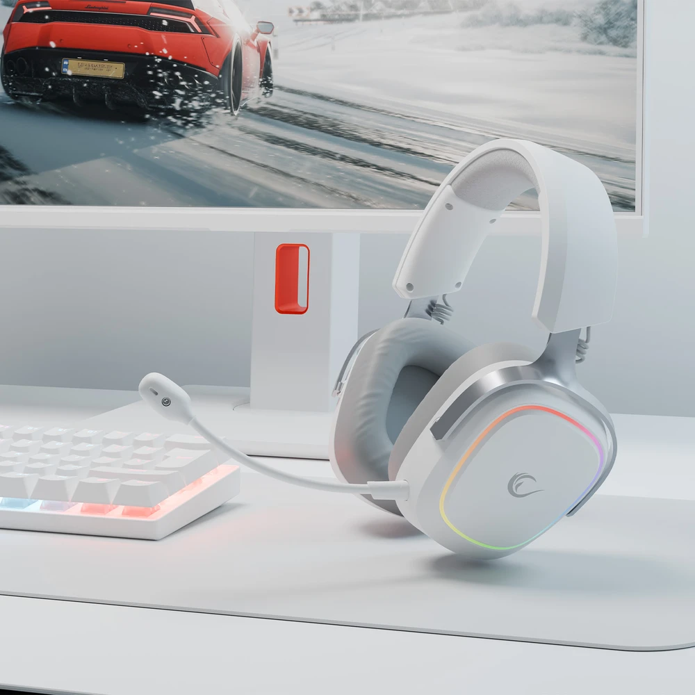 Ausinės su mikrofonu Rampage RETSU Baltos/Pilkos Belaidės 2.4G Bluetooth