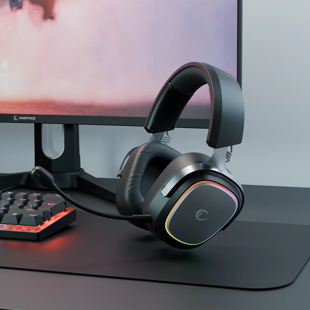 Ausinės su mikrofonu Rampage RETSU Juodos/Pilkos Belaidės 2.4G Bluetooth