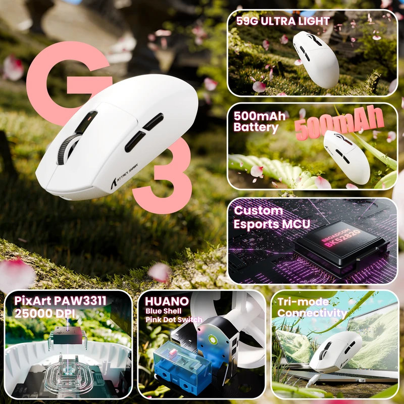 Belaidė žaidimų pelė Attack Shark G3 Pro Baltas