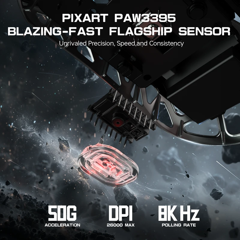 Belaidė žaidimų pelė Attack Shark R3 46 g, 8000 Hz, PixArt PAW3395, 26000 DPI, pilka