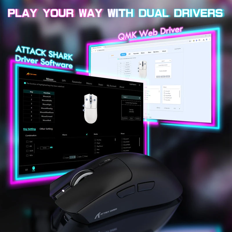 Belaidė žaidimų pelė Attack Shark X1 Juodas PAW3395PRO RGB Docking station