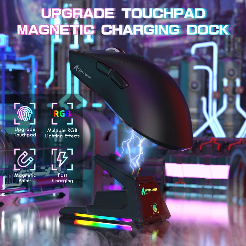 Belaidė žaidimų pelė Attack Shark X1 Juodas PAW3395PRO RGB Docking station