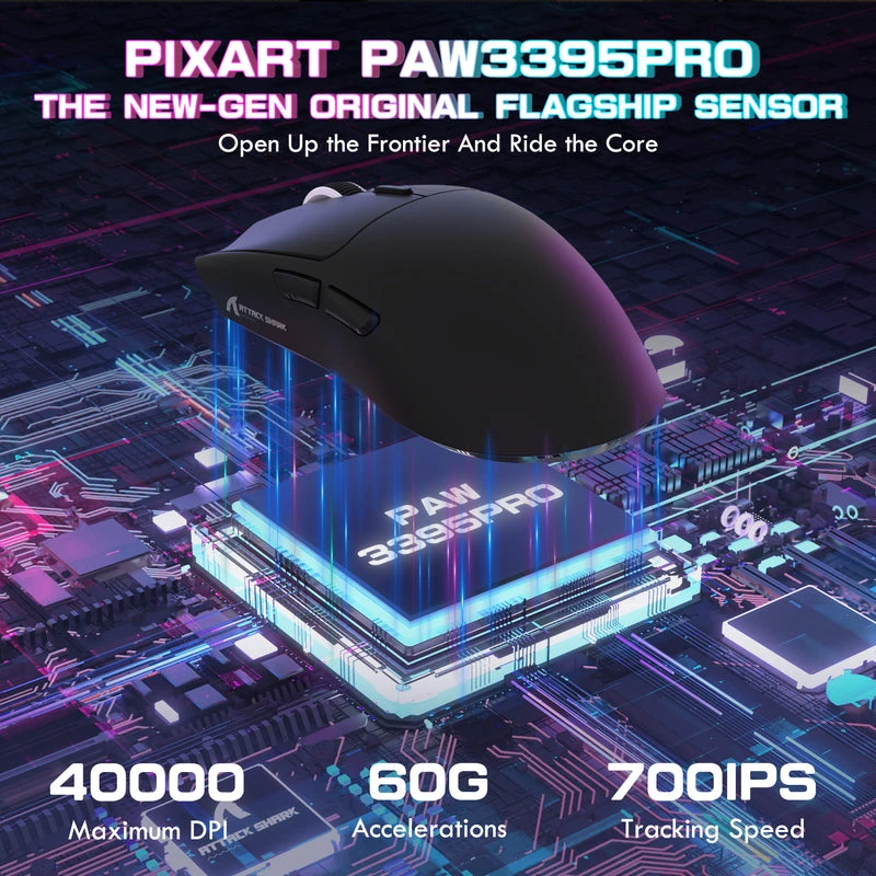 Belaidė žaidimų pelė Attack Shark X1 Juodas PAW3395PRO RGB Docking station