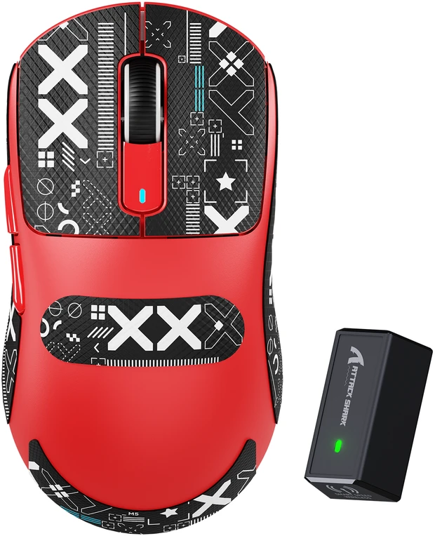 Bevielė žaidimų pelė Attack Shark Pelė X3 Pro Raudona Tri-Mode 2.4Ghz/Bluetooth 5.0/USB C