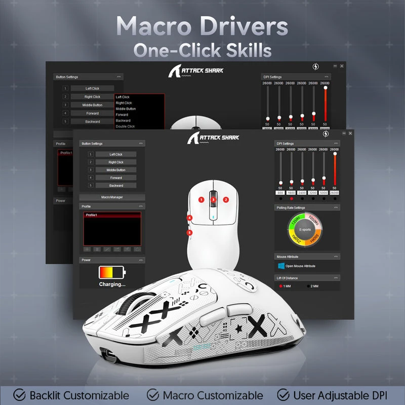 Bevielė žaidimų pelė Attack Shark Pelė X3 Pro Raudona Tri-Mode 2.4Ghz/Bluetooth 5.0/USB C