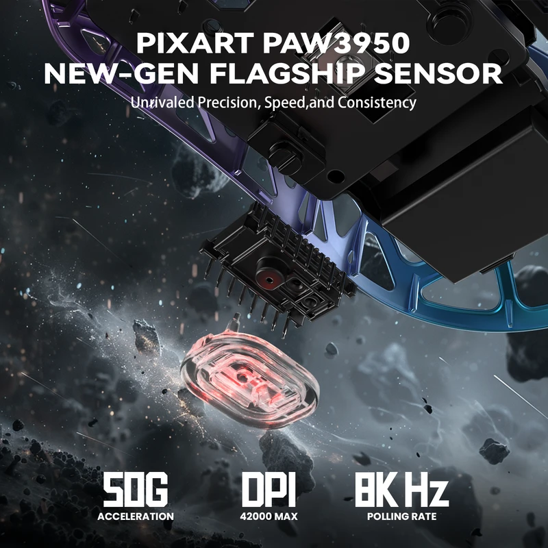 Bevielė žaidimų pelė Attack Shark R2 Violetinė / Mėlyna PAW3950 8000 Hz 42000 DPI 45g