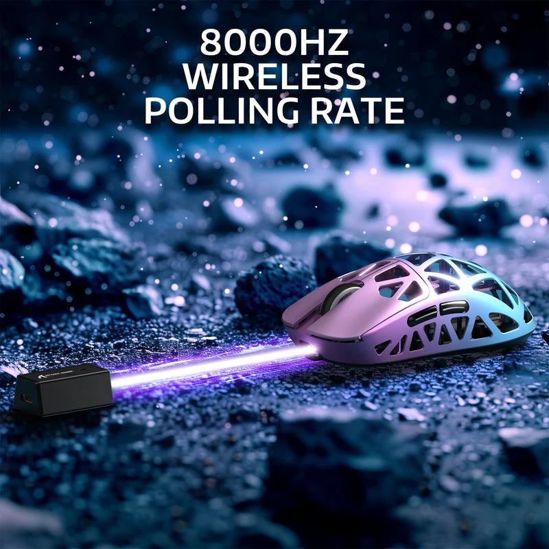 Bevielė žaidimų pelė Attack Shark R2 Violetinė / Mėlyna PAW3950 8000 Hz 42000 DPI 45g