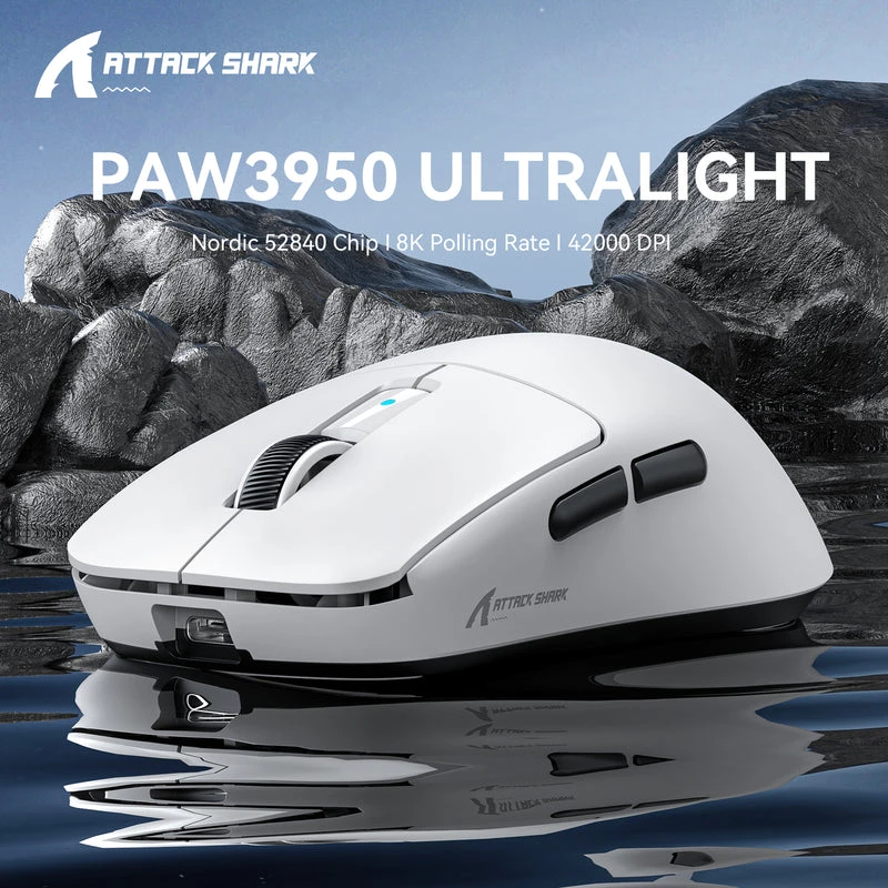 Bevielė žaidimų pelė Attack Shark R6 Baltas 39g PAW3950 42000 DPI 8KHz