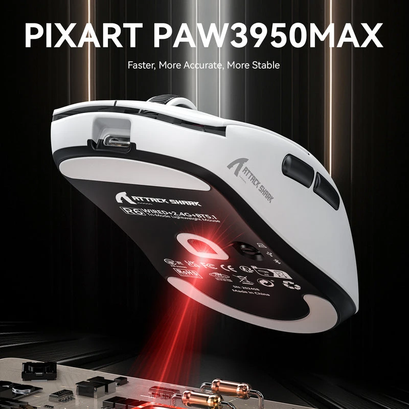 Bevielė žaidimų pelė Attack Shark R6 Baltas 39g PAW3950 42000 DPI 8KHz