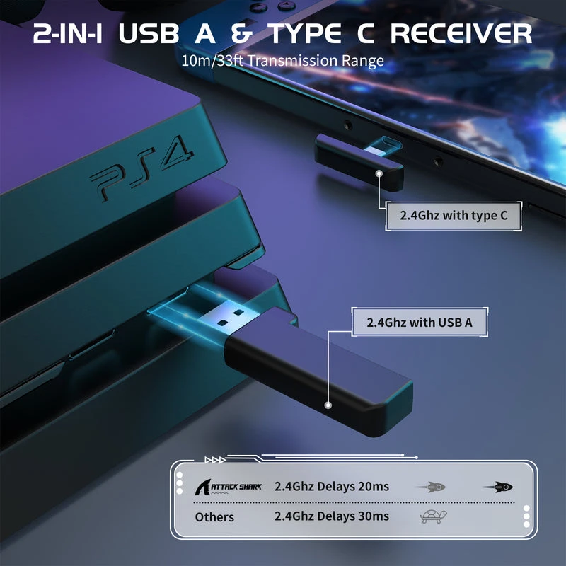 Bevielės žaidimų ausinės su mikrofonu Attack Shark L80 Juodas