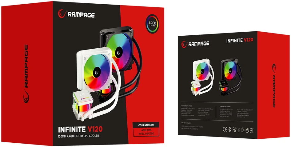 CPU aušintuvas RAMPAGE INFINITE V120 Baltas ARGB INTEL LGA1700/AMD AM5 120mm Liquid Cooler
