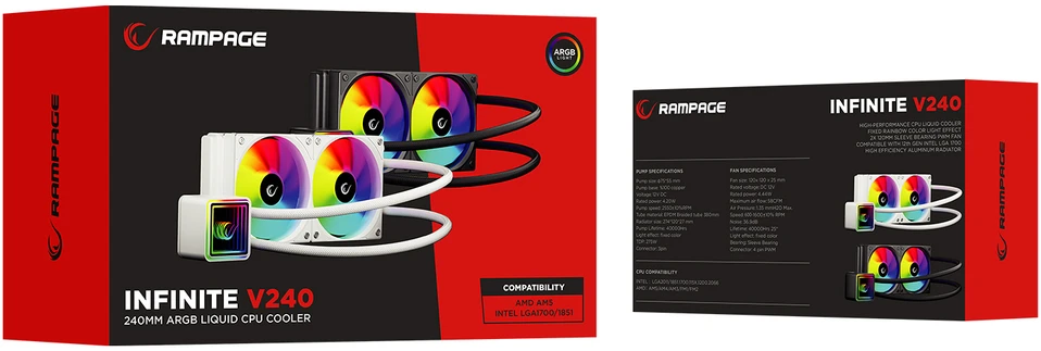 CPU AUŠINTUVAS RAMPAGE INFINITE V240 Baltas ARGB LGA1700/1851/AM5 240mm Liquid Cooler