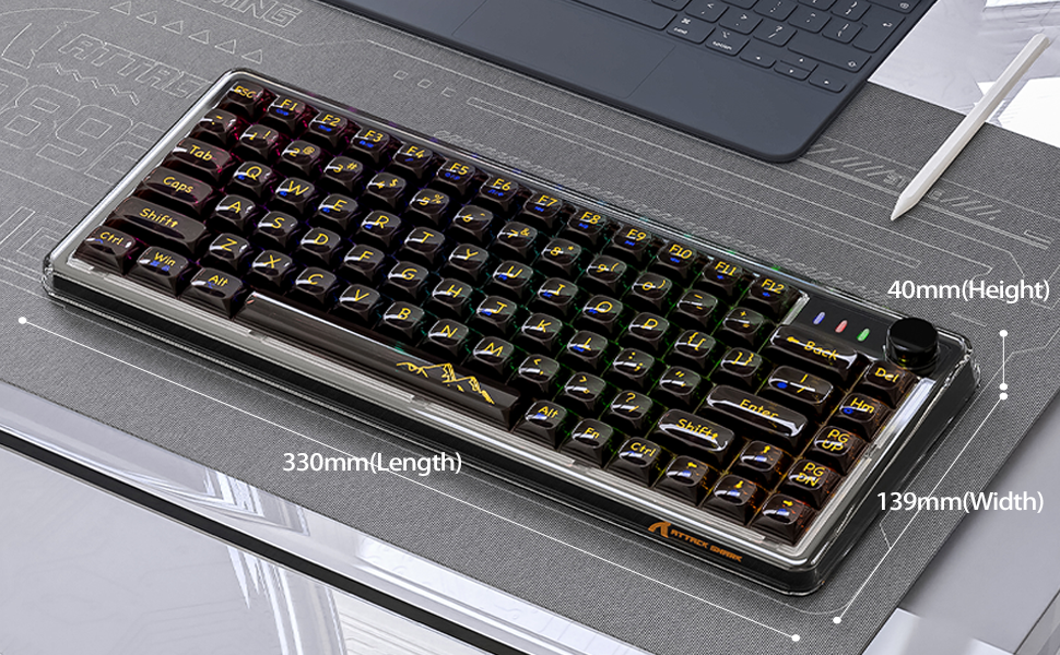 Pelė Mechaninė žaidimų kalviatūra Attack Shark K75 75% Juodas Transparent RGB BT5.0/2.4G/USB-C aprašymas - Prekės nuotrauka
