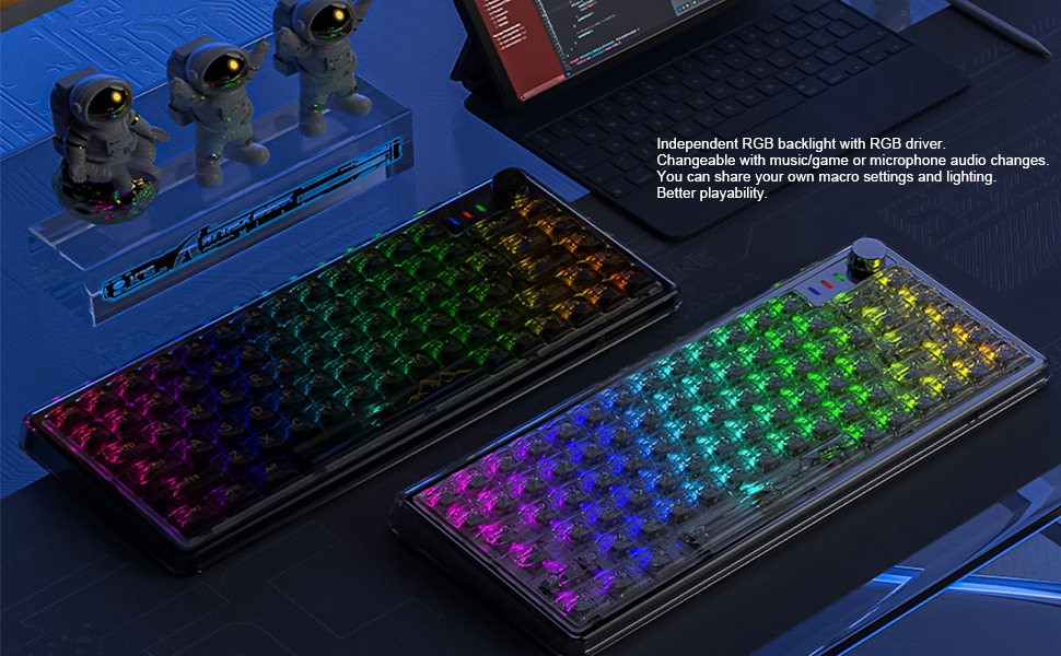 Pelė Mechaninė žaidimų kalviatūra Attack Shark K75 75% Juodas Transparent RGB BT5.0/2.4G/USB-C aprašymas - Prekės nuotrauka
