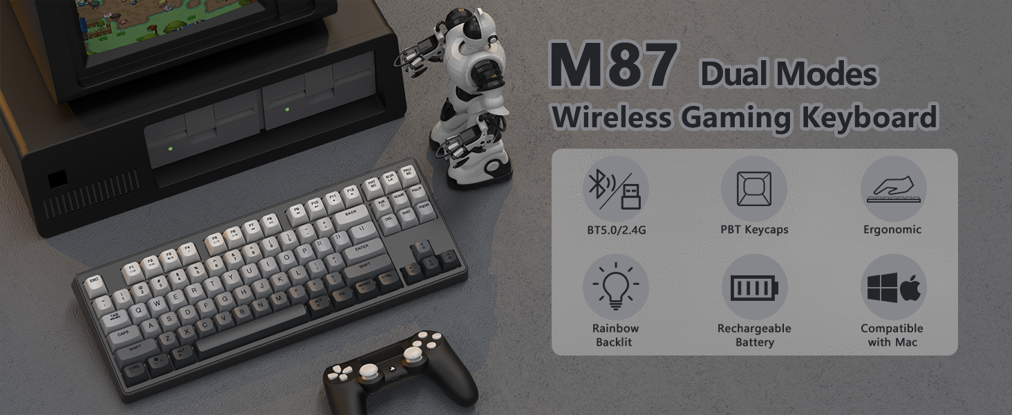 Mechaninė žaidimų klaviatūra Attack Shark M87 Rožinė Gradien 75% RGB aprašymas - Prekės nuotrauka