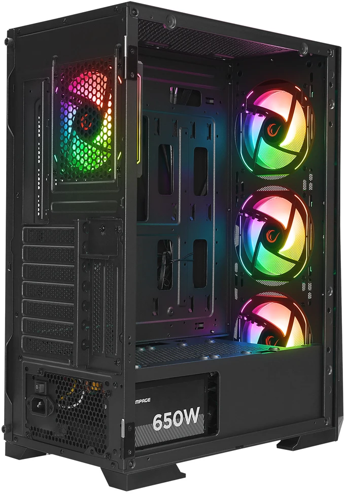 Kompiuterio korpusas Rampage Glare Mesh su 650W maitinimo šaltiniu 80+. 4x12cm ARGB aušintuvais. magnetinis grūdintas stiklas. ATX Mid-t