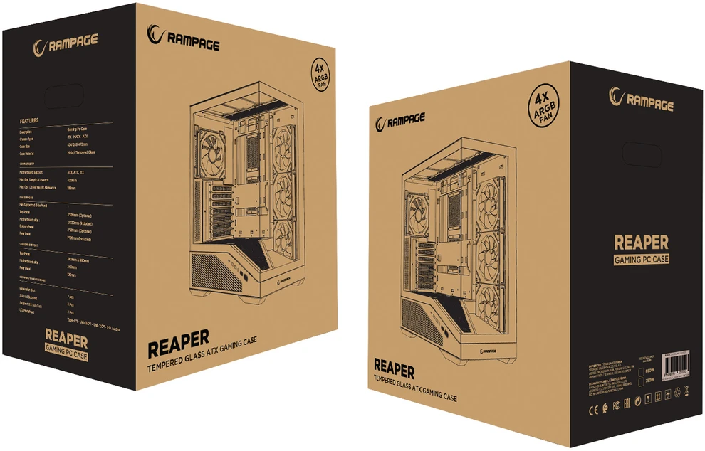 Kompiuterio korpusas Rampage REAPER 750W 80 Plus Bronze 4x12cm ARGB Fan ATX Baltas