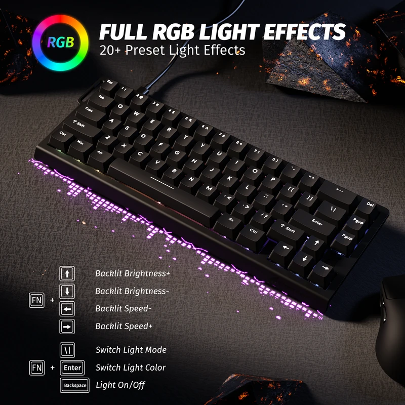 Magnetinė laidinė žaidimų klaviatūra Attack Shark X68 HE Juodas / Juoda. laidinė. RGB pašvietimas. 66 mygtukai