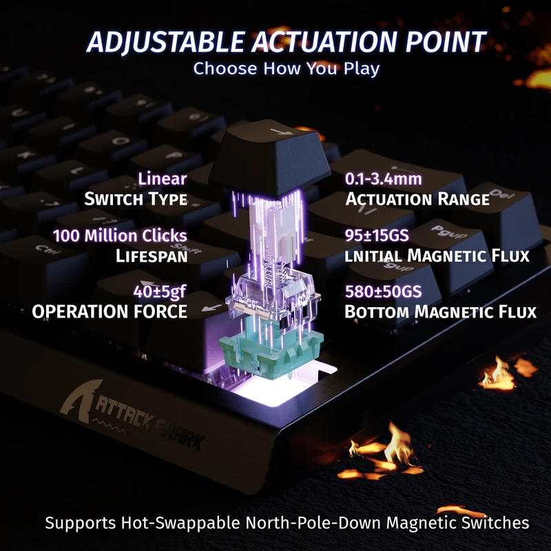Magnetinė laidinė žaidimų klaviatūra Attack Shark X68 HE Juodas / Juoda. laidinė. RGB pašvietimas. 66 mygtukai