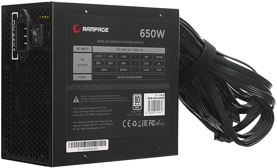 Maitinimo šaltinis RAMPAGE RMP-650-80PB 650W 80Plus Standard 12cm Fan Active PFC